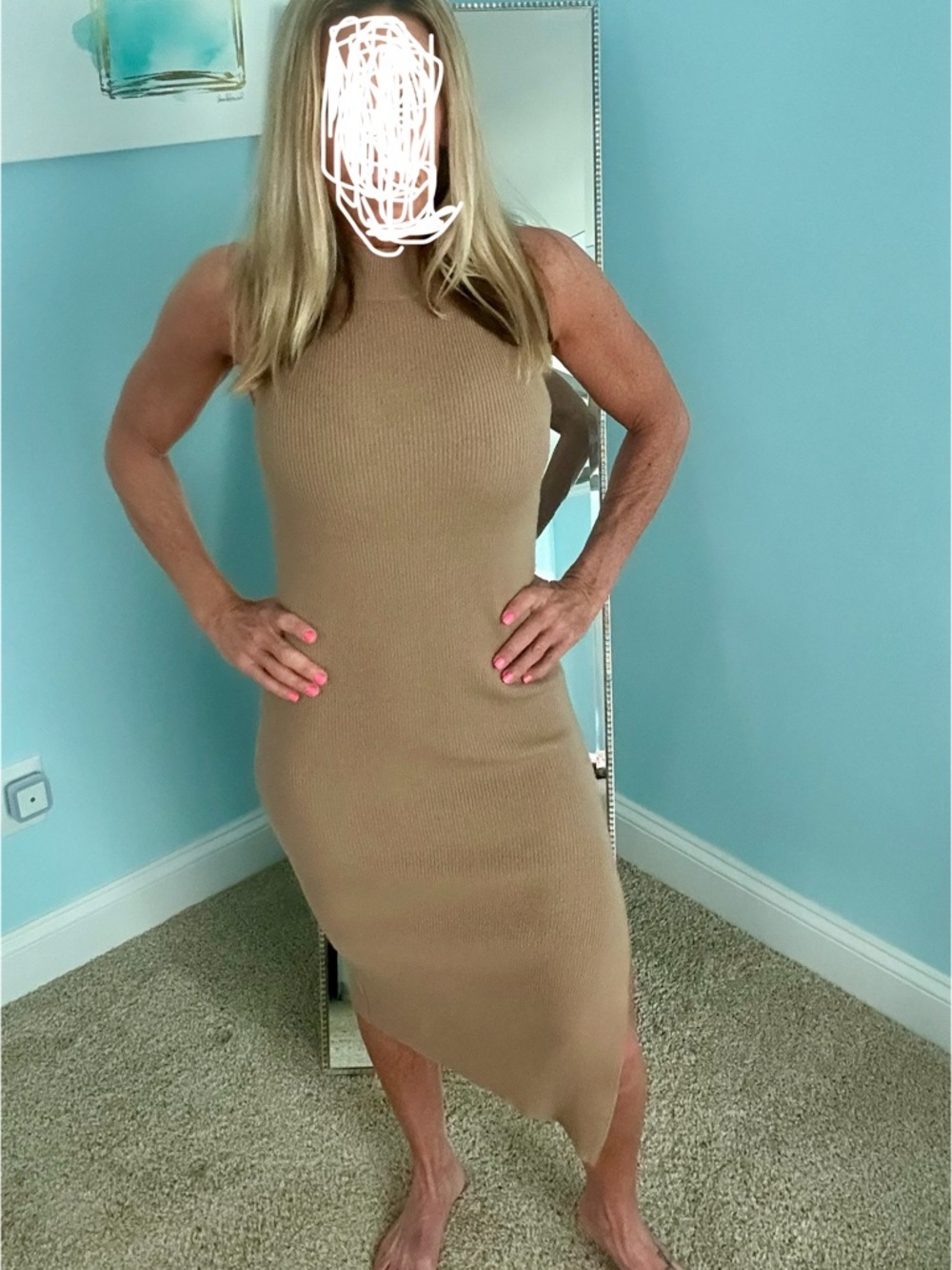 Grace Asymmetrical Sleeveless Midi Dress in Camel